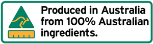 Produced in Australia from 100% Australian ingredients badge. 