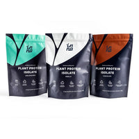 Three packages of Inna Protein plant protein isolate in different flavours on a white background.