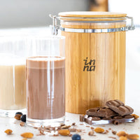 Inna Protein storage Container with Chocolate Vegan Protein Powder In it